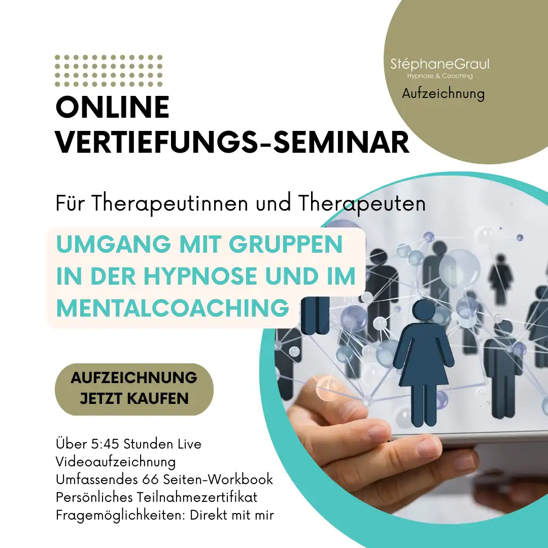 Alt-Text: Online-Seminar für Hypnose und Mentalcoaching, mit Gruppenarbeit für Therapeutinnen und Therapeuten.